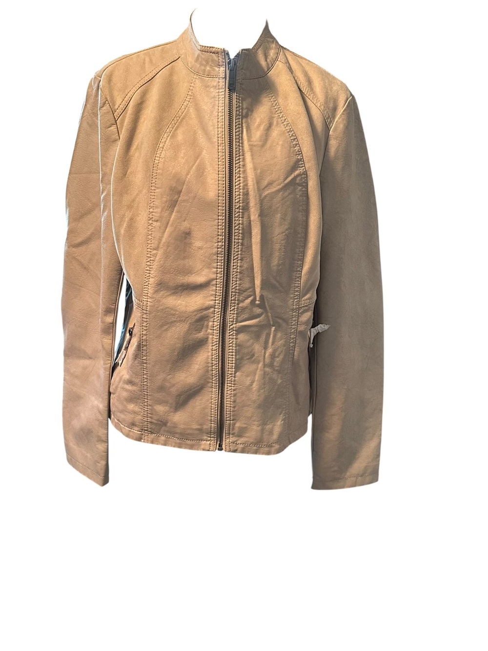Women's Classic Tan Faux Leather Zip Jacket